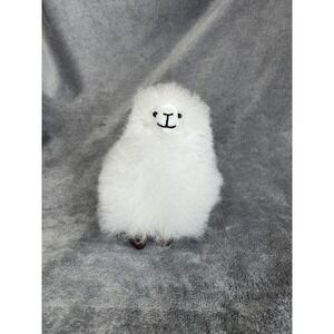Handmade Real Alpaca‎ Fur Llama Figurine White Fluffy Stuffed Animal 5 Inch